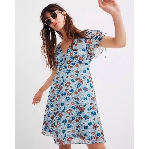 Madewell Open-Back Mini Dress in Wildflower Garden Blue 2 - Picture 1 of 8